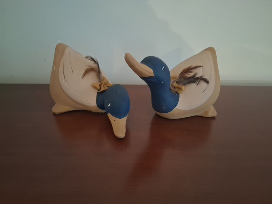 Conjunto 2 Patos de Madeira Decorativos