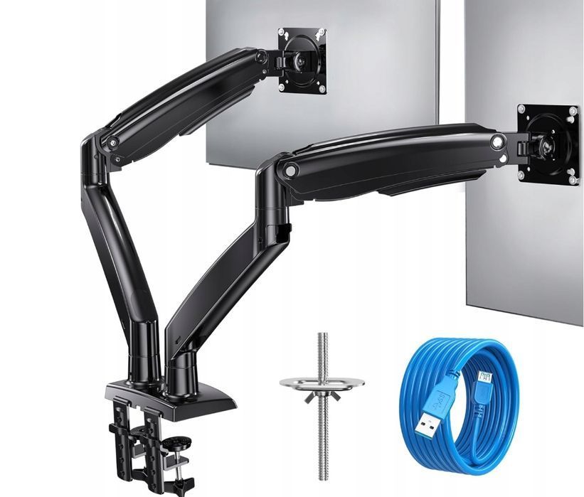 Mocny Uchwyt Biurkowy Na 2 Monitory Gazowy 15-35" Obrotowy Vesa Usb Huanuo