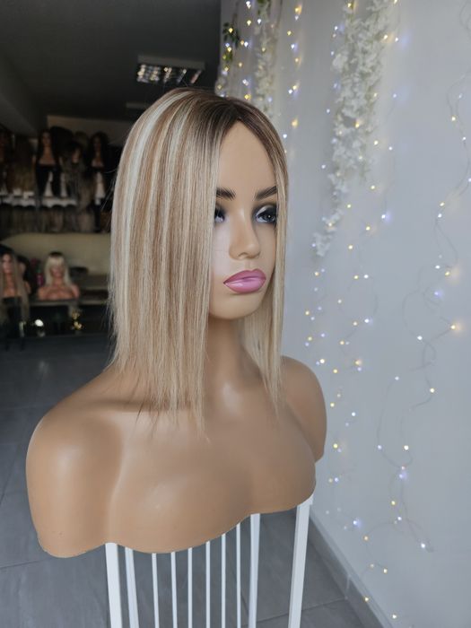 Topper z włosów naturalnych Rita imitacja skóry blond brąz tupet