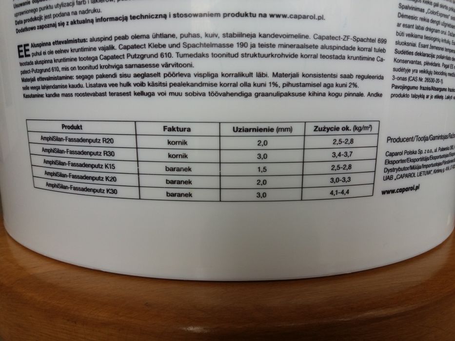 Tynk silikonowy Caparol Capatect AmphiSilan Fassadenputz K15 baranek