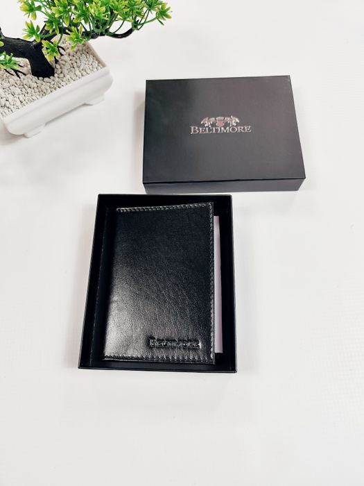 Etui na dokumenty karty skórzane slim portfel wizytownik czarny czarne