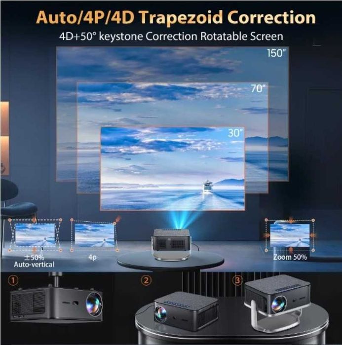 Проектор T08 XIWBSY HORLAT 2/64G 1500Ansi Android Full HD Auto Focus