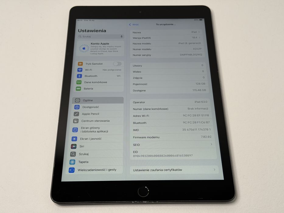 iPad 8. gen. (A2429) - 128GB - Cellular (LTE) - faktura VAT 23%