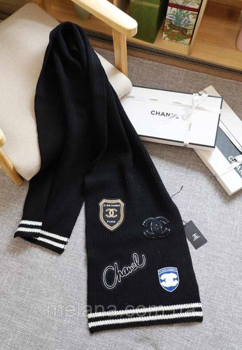 Стильный женский шарф Шанель черный белый жіночий шарф чорний білий