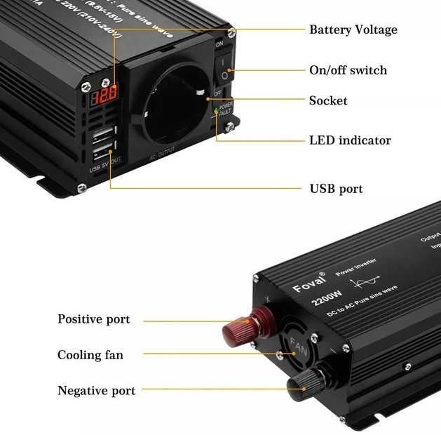 Інвертор перетворювач FOVAL 12-220V 2200 Ват