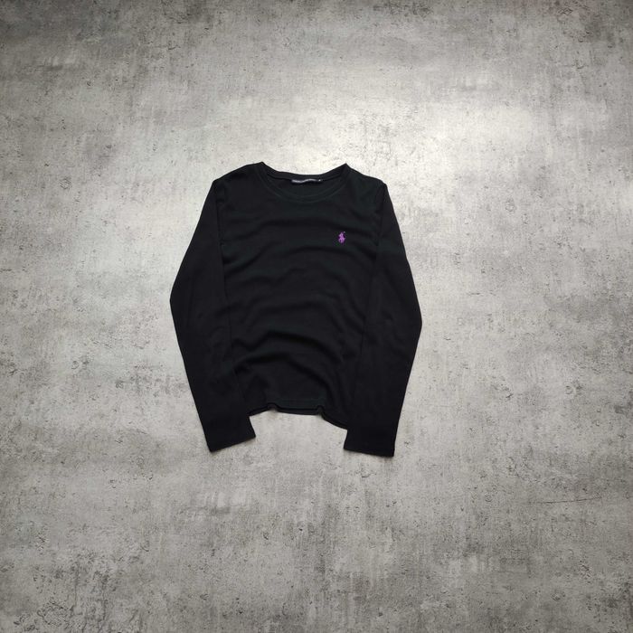 DAMSKA Bluzka Długi Rękaw Czarna Pleciona Haft Polo Ralph Lauren Logo