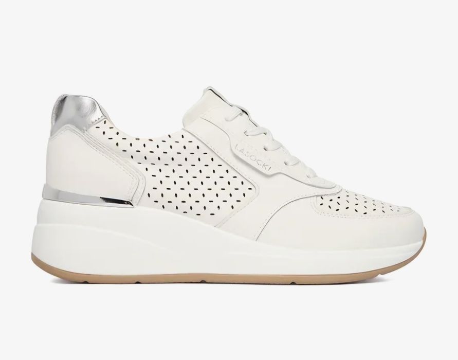 Sneakersy damskie skórzane na koturnie Lasocki rozm 39 białe