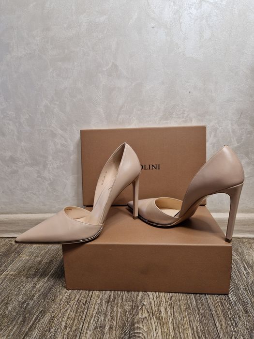 Фиолетовые кожаные слинг бэки туфли на шпильке открытая пятка  лодочки