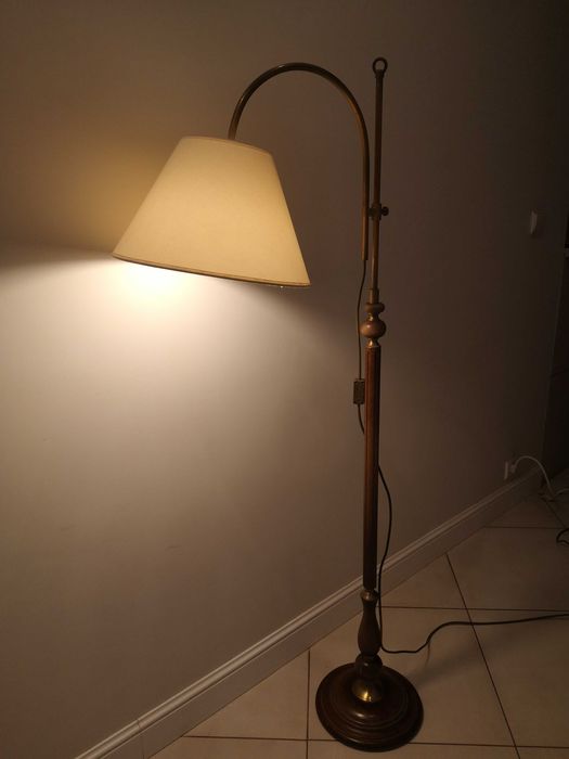 Stara stojąca rustykalna lampa(drewno mosiądz)