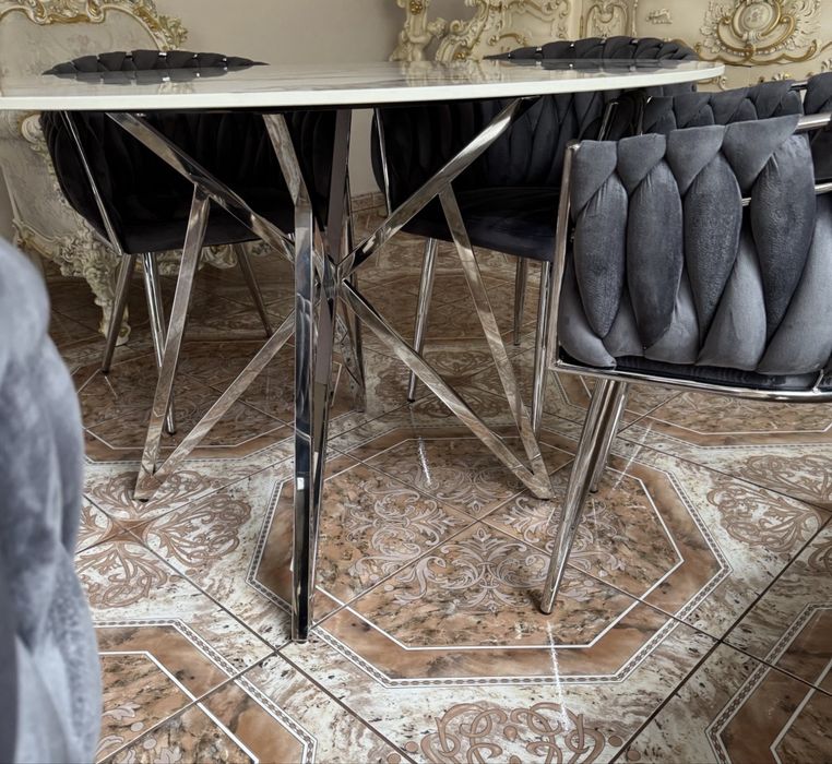 Stół Jadalny MURANO 120 cm ogrągły chromowane nogi glamour