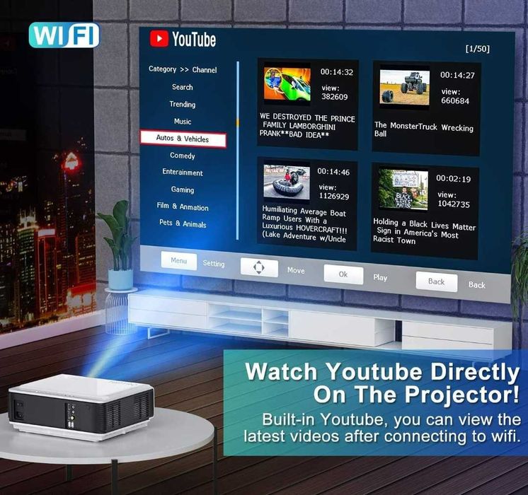 Projetor led 9000 lumens + WiFi + Bluetooth + YouTube + 1080P