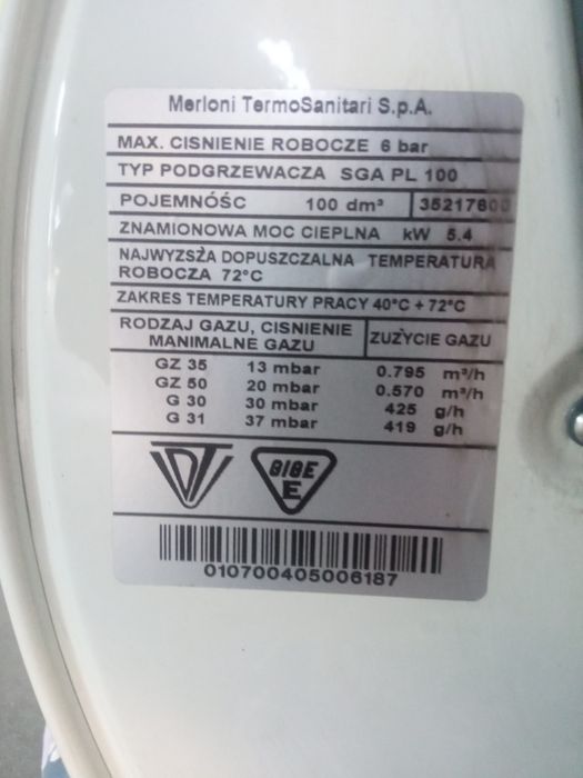 Ariston sga pl 100 gazowy podgrzewacz wody
