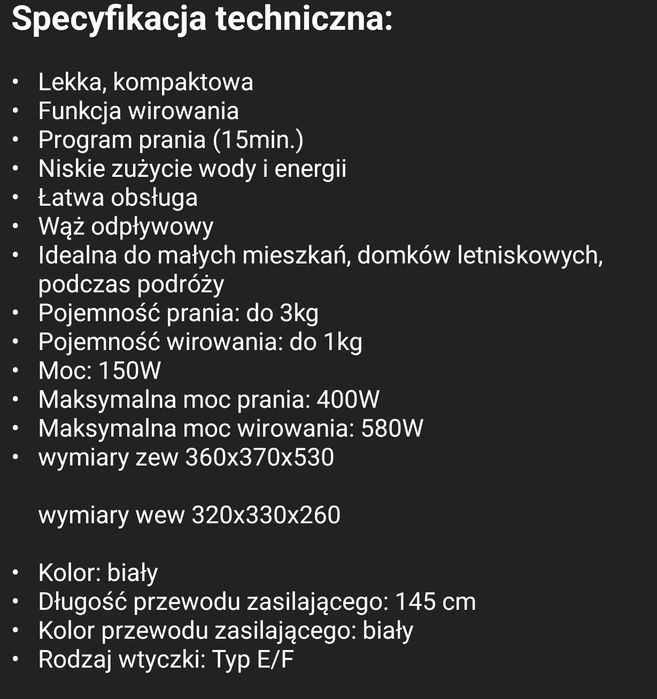 Pralko-Wirówka Przenośna Pralka (Turystyczna) Mesko MS8053 3kg 400W