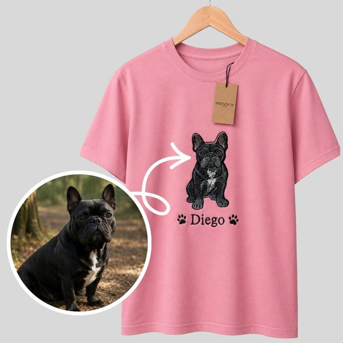 Koszulka z haftem Twojego Koszulka z haftem Twojego Pupila | XS–XL | Haft ze zdjęcia