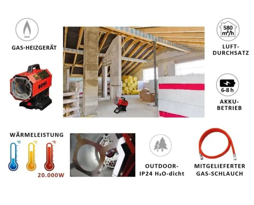 Газовий тепловентилятор акумуляторний Rowi 20 кВт .