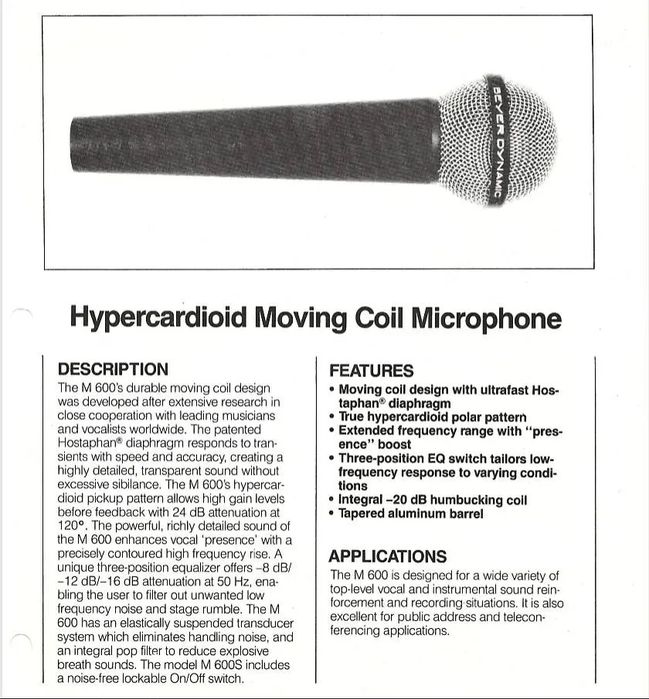 Beyerdynamic Soundstar Mk III M600ns Mikrofon dynamiczny