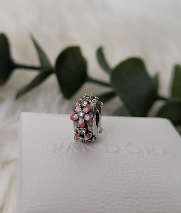 Pandora charms kwiatowy bratki klips flower clip różowy pink ALE