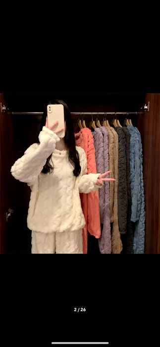 Nowa piżama fioletowa damska zimowa pluszowa komplet ciepły na zimę 36