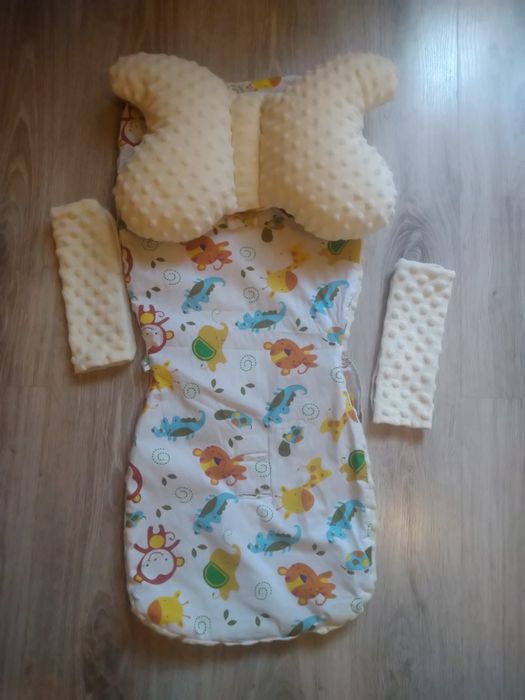 Komplet Wkład do wózka minky zoo żółty poduszka motylek