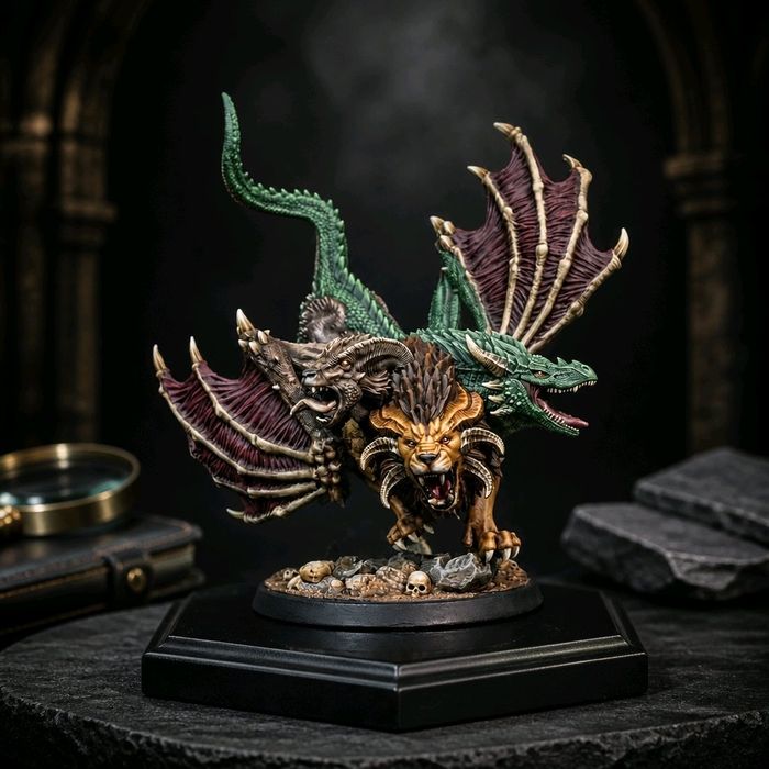 Chimera Legendarna Bestia figurka 32mm 14K zgodna z DnD RPG Pathfinder