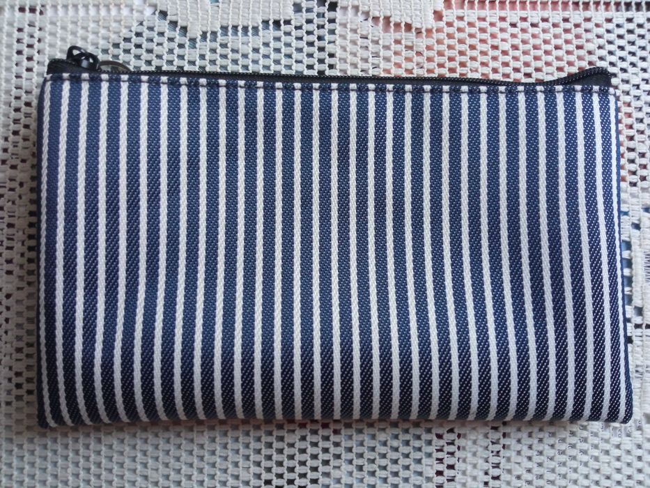 Mała kosmetyczka w paski Szaszetka granatowa 11 x 18 cm Nowa z metką HR
