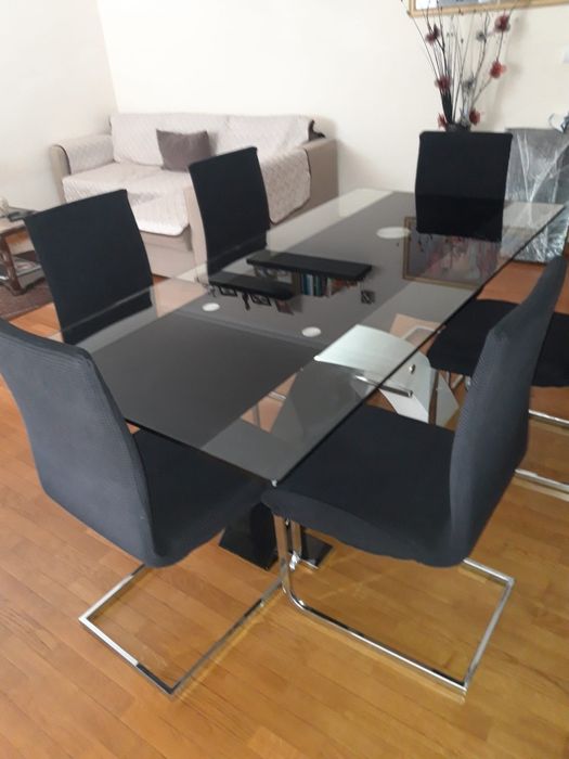 Mesa de Sala de Vidro com 6 cadeiras