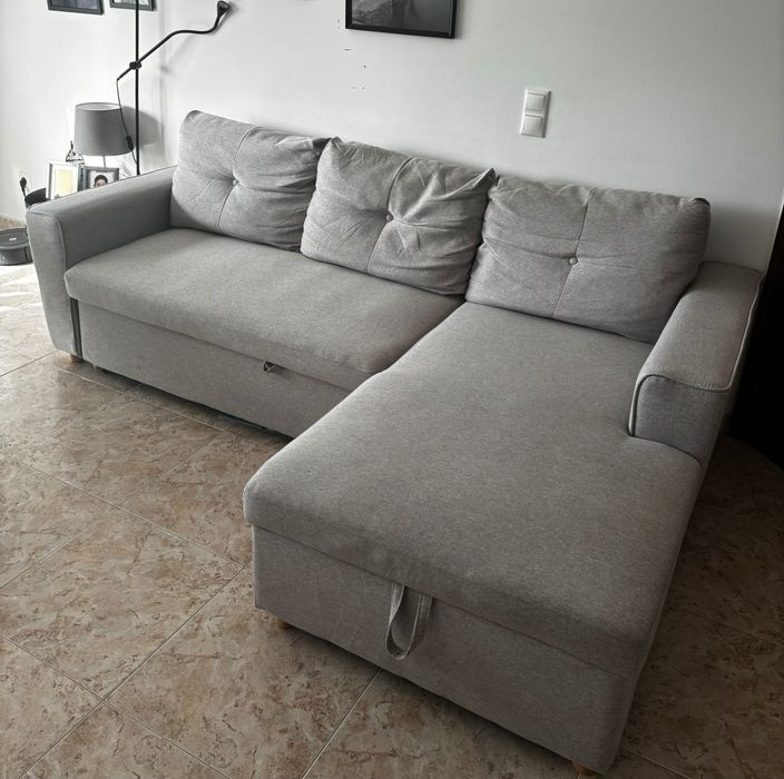 Sofá-cama chaise longue de 3 lugares em tecido