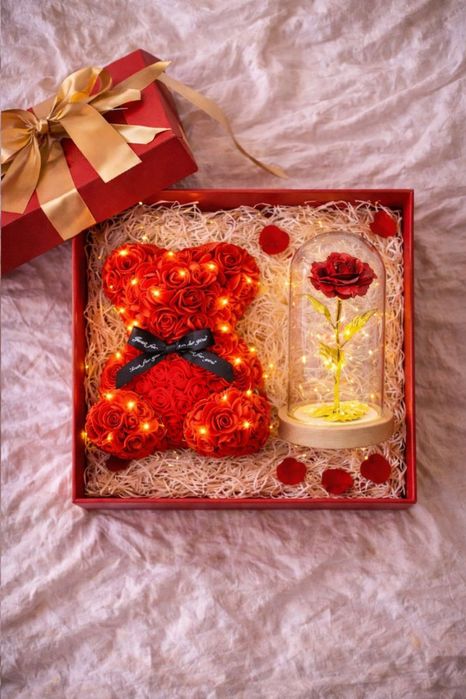 Zestaw Wieczna Róża + Miś Różany! WALENTYNKI 2026