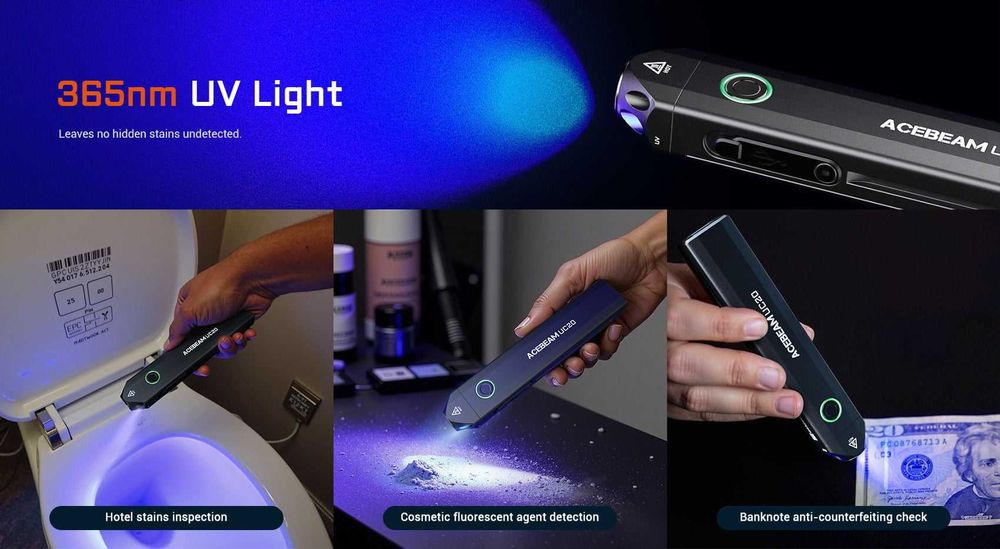 ACEBEAM UC20 Ліхтар Компактний EDC (UV, Red, 1000 Люмен, 220 Метрів)