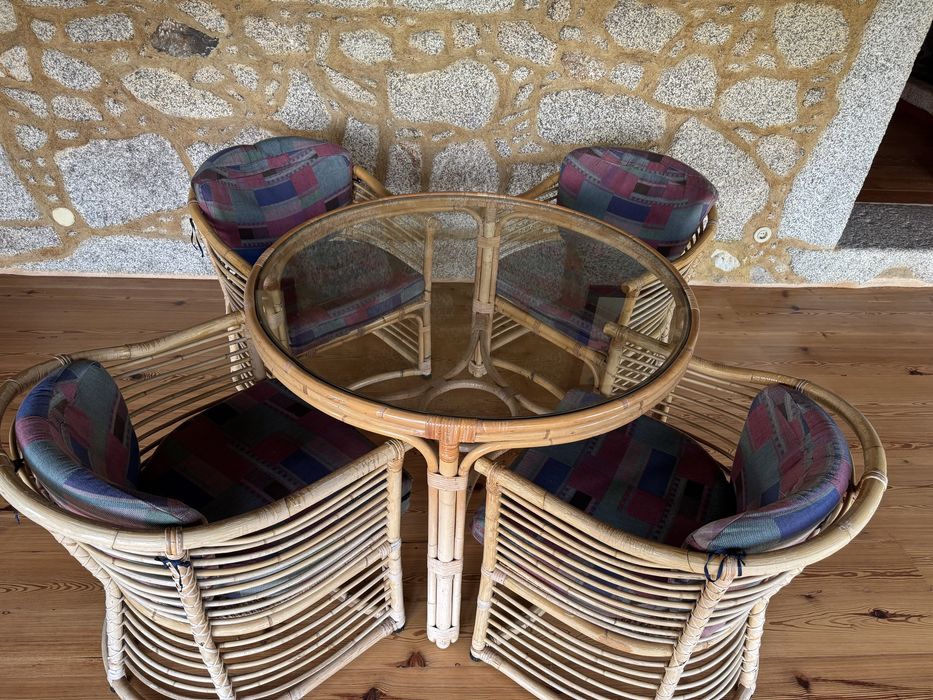 Conjunto de sala completo bambú e vidro