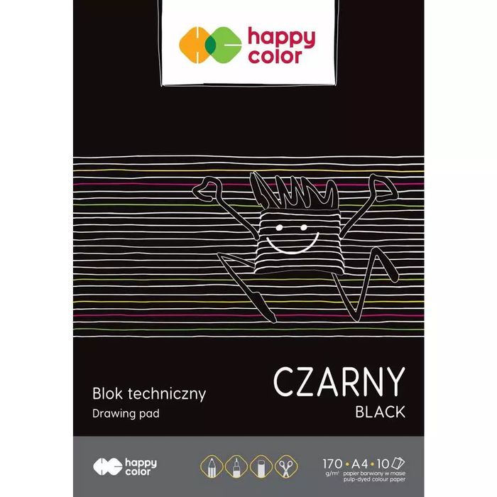 Blok techniczny czarny A4 170g Happy Color pakiet 20 sztuk. Nowy Produkt