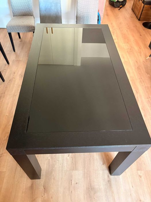Mesa Jantar Extensível Wengué, tampo vidro temperado (6 Cadeiras opcionais)