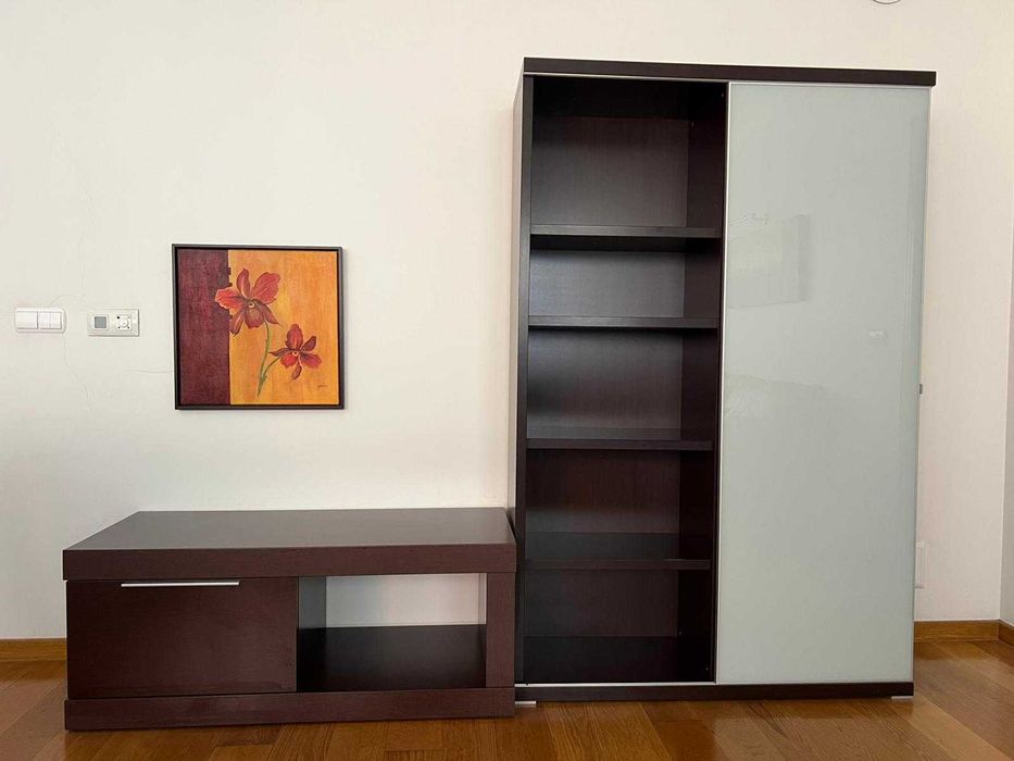 Móvel de sala wengué c/ armário vitrine e módulo TV – conjunto ou separado – Parque das Nações