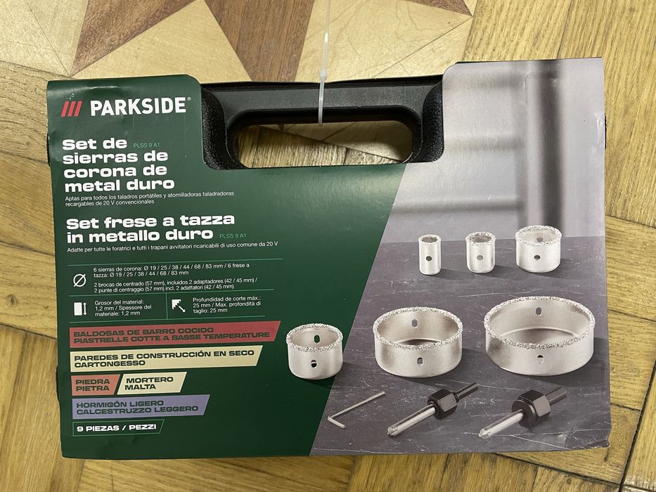 Коронки алмазные 19/25/38/44/68/83мм (набор 9 шт) PARKSIDE