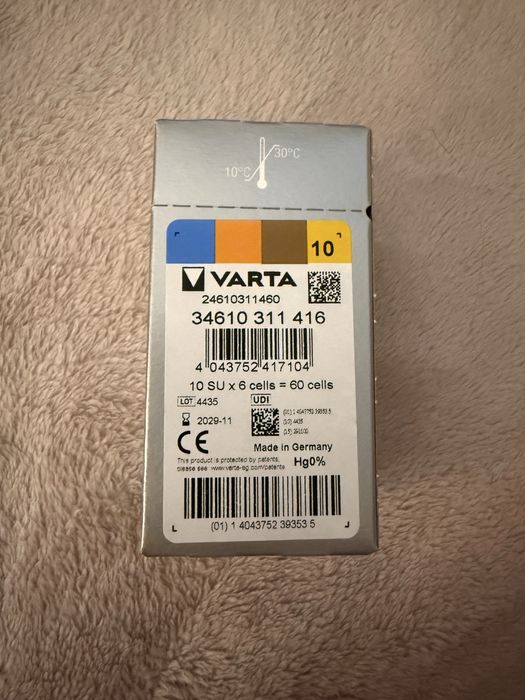 60 x baterie do aparatów słuchowych Power One Varta 10