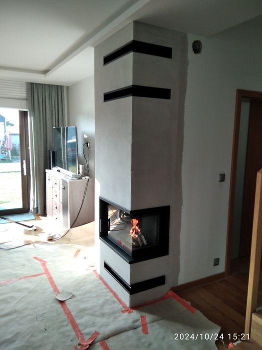 Kominek do rekuperacji z zabudową.