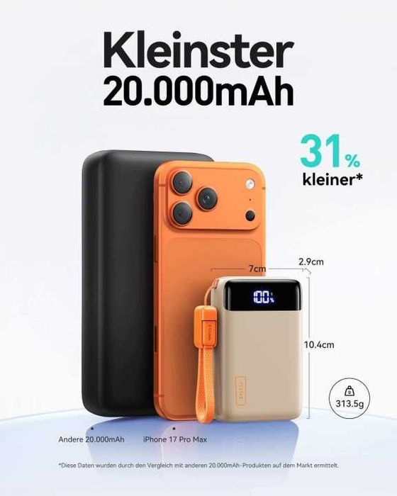 Powerbank INIU P512 20000mAh 22,5W USB-C USB-A beżowy kompaktowy