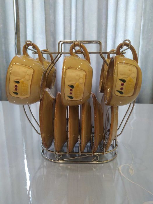 Кофейный набор 6 чашек с блюдцами и подставкой