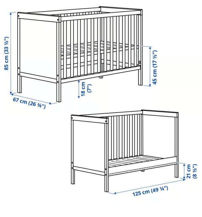 Berço IKEA Sundvik com colchão e roupa