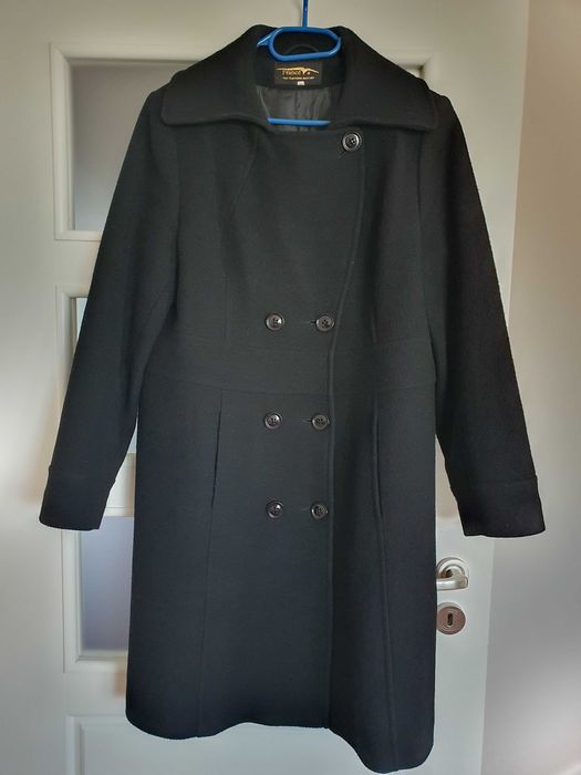 Płaszcz jesienno-zimowy 80% wełna, czarny , rozmiar 46/44