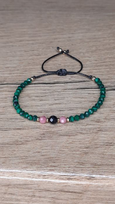 Bransoletka z malachitem, czarnym turmalinem, rodonitem
