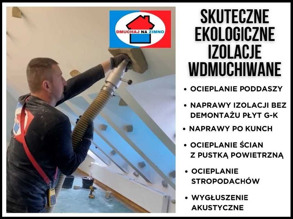Ocieplanie domu poddasza wełna celulozowa naprawa izolacji po kunach
