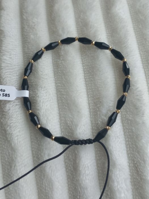 Śliczna bransoletka na sznurku z diamentowanymi kuleczkami złoto 585/3,50g