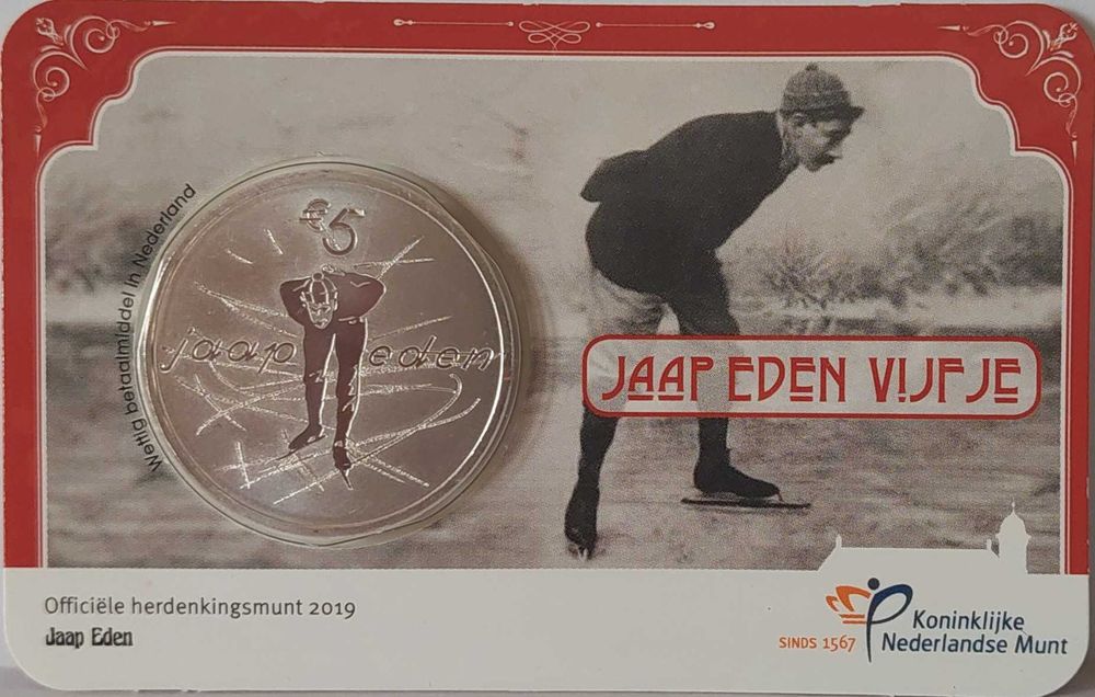 Países Baixos - Moeda 5 € Prata - 2019 - Jaap Eden (CoinCard)