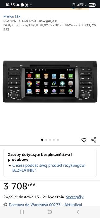 Radio ESX VN715 do Bmw e39 oraz X5 e53 android nowe!,nie pioneer,sony,