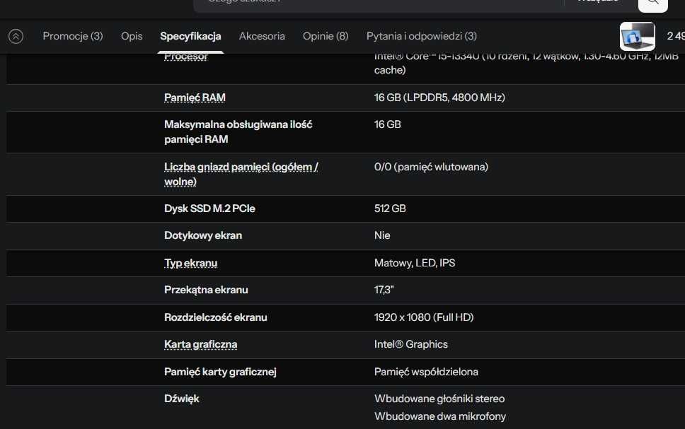 Acer Aspire 17 i5-1334U na gwarancji