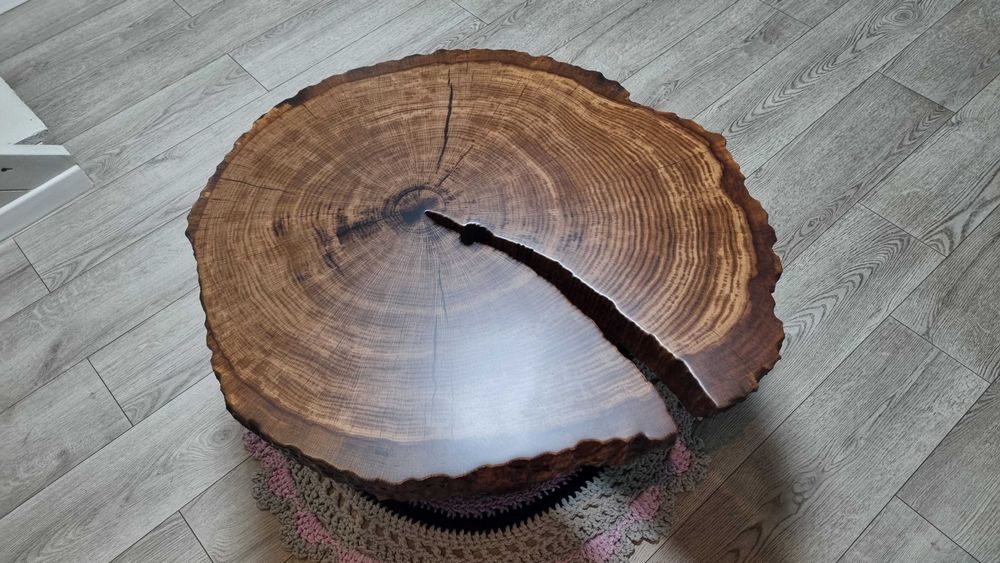 Stolik kawowy, ława dąb, plaster, żywica