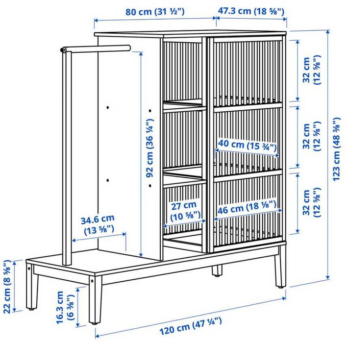 Roupeiro aberto com porta deslizante, bambu, 120x123 cm