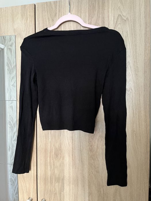 Czarny top z długim rękawem bluzka Bershka