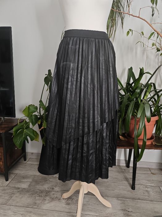 Spódnica Rivier island skórzana plisowana długa retro vintage czarna a